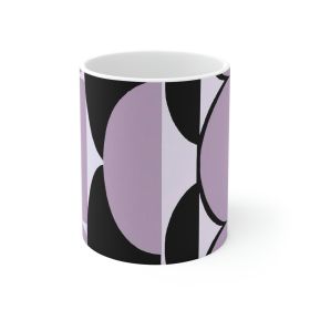 Decorative Ceramic Coffee Mug 15oz, Geometric Lavender And Black Pattern