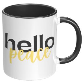Coffee Cup, Accent Ceramic Mug 11oz, Hello Peace Yellow