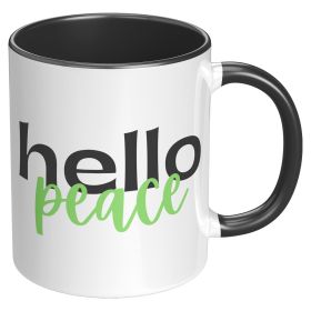 Coffee Cup, Accent Ceramic Mug 11oz, Hello Peace Green