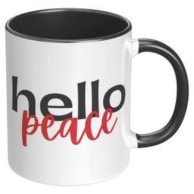 Coffee Cup, Accent Ceramic Mug 11oz, Hello Peace Red