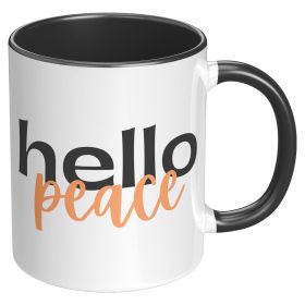 Coffee Cup, Accent Ceramic Mug 11oz, Hello Peace Orange