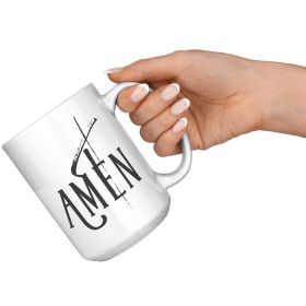 Coffee Cup, White And Black Ceramic Mug 15oz, Amen Print