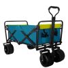 (FedEx pickup only) Collapsible Folding Wagon Utility Outdoor Camping Garden Cart with Adjustable Handle (Blue)