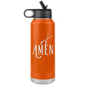 32oz Water Bottle Insulated, Amen Inspiration Print (Color: Orange)