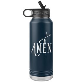 32oz Water Bottle Insulated, Amen Inspiration Print (Color: Navy)