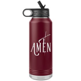32oz Water Bottle Insulated, Amen Inspiration Print (Color: Maroon)