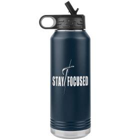 32oz Water Bottle Insulated, Stay Focused Print (Color: Navy)