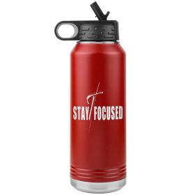 32oz Water Bottle Insulated, Stay Focused Print (Color: Red)
