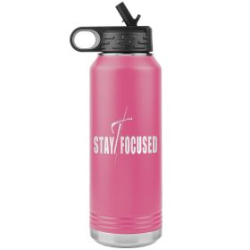 32oz Water Bottle Insulated, Stay Focused Print (Color: Pink)