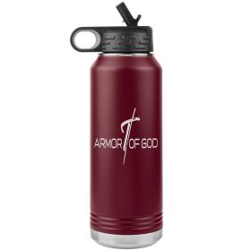 32oz Water Bottle Insulated, Armor Of God Print (Color: Maroon)
