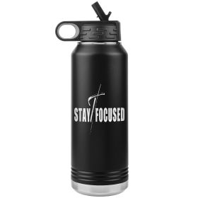 32oz Water Bottle Insulated, Stay Focused Print (Color: Black)