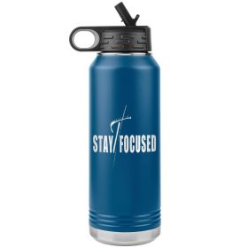 32oz Water Bottle Insulated, Stay Focused Print (Color: Blue)