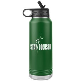 32oz Water Bottle Insulated, Stay Focused Print (Color: Green)