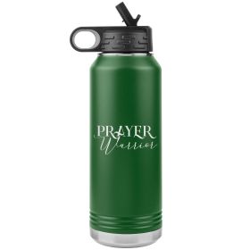 32oz Water Bottle Insulated, Prayer Warrior Print (Color: Green)