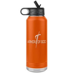32oz Water Bottle Insulated, Armor Of God Print (Color: Orange)
