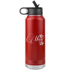 32oz Water Bottle Insulated, Mom Graphic (Color: Red)