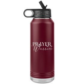 32oz Water Bottle Insulated, Prayer Warrior Print (Color: Maroon)