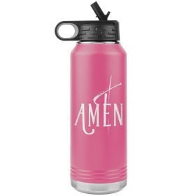 32oz Water Bottle Insulated, Amen Inspiration Print (Color: Pink)
