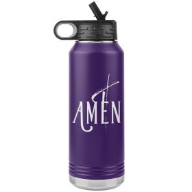 32oz Water Bottle Insulated, Amen Inspiration Print (Color: Purple)