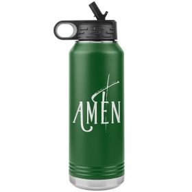 32oz Water Bottle Insulated, Amen Inspiration Print (Color: Green)