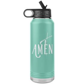32oz Water Bottle Insulated, Amen Inspiration Print (Color: Teal)