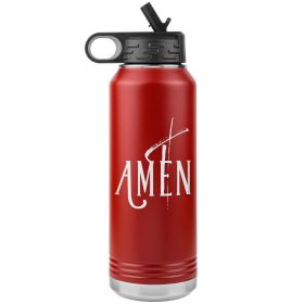 32oz Water Bottle Insulated, Amen Inspiration Print (Color: Red)
