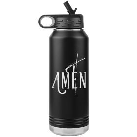 32oz Water Bottle Insulated, Amen Inspiration Print (Color: Black)