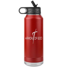32oz Water Bottle Insulated, Armor Of God Print (Color: Red)