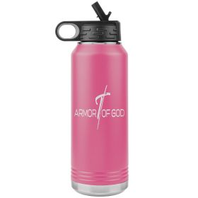 32oz Water Bottle Insulated, Armor Of God Print (Color: Pink)