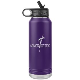 32oz Water Bottle Insulated, Armor Of God Print (Color: Purple)